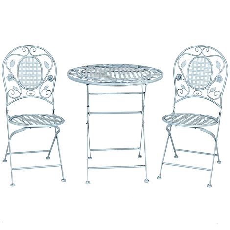 Glamhaus Turin Antique Blue Metal Garden Bistro Set Patio Furniture